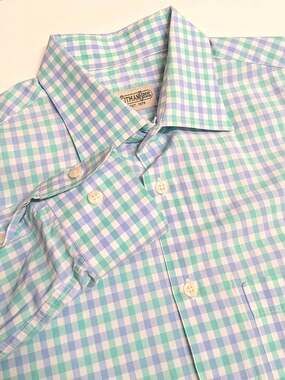 Gitman Bros Shirt Mens Large Button Down Blue Green Check Long Sleeve Cotton USA